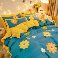 HKM-421651 Cotton Floral Duvet Cover Set with Bed Sheets and Skirts in Multiple Sizes