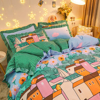 HKM-421651 Cotton Floral Duvet Cover Set with Bed Sheets and Skirts in Multiple Sizes