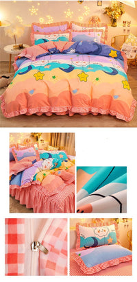 HKM-421651 Cotton Floral Duvet Cover Set with Bed Sheets and Skirts in Multiple Sizes