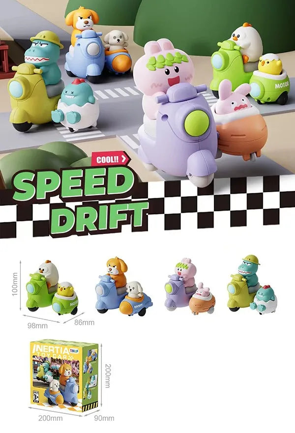 HKM-421971 Press and Go 4-Pack Animal Car Toys - Fun Friction Motorcycle & Animal Vehicles for Kids
