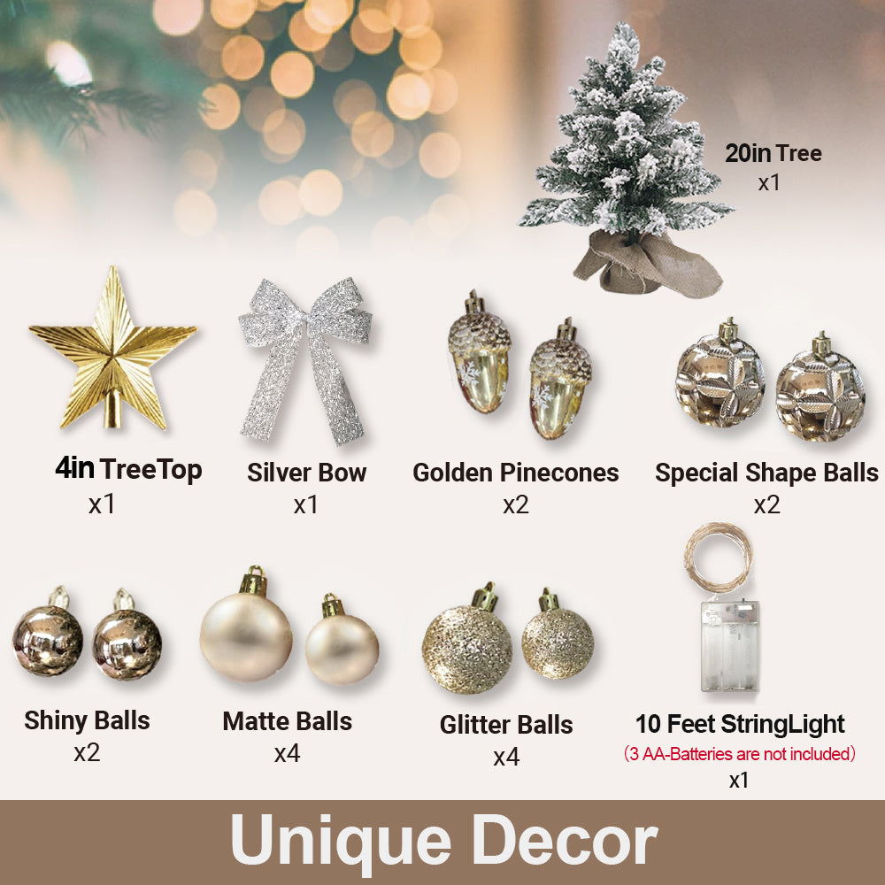 HKM-422099 2ft Mini Christmas Tree with Lights and Flocked Snow for Tabletop Decoration, Rose Gold