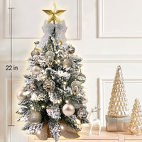 HKM-422099 2ft Mini Christmas Tree with Lights and Flocked Snow for Tabletop Decoration, Rose Gold