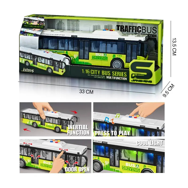 HKM-422291 1:16 Friction Toy Bus with Lights and Sounds for Ages 5-7