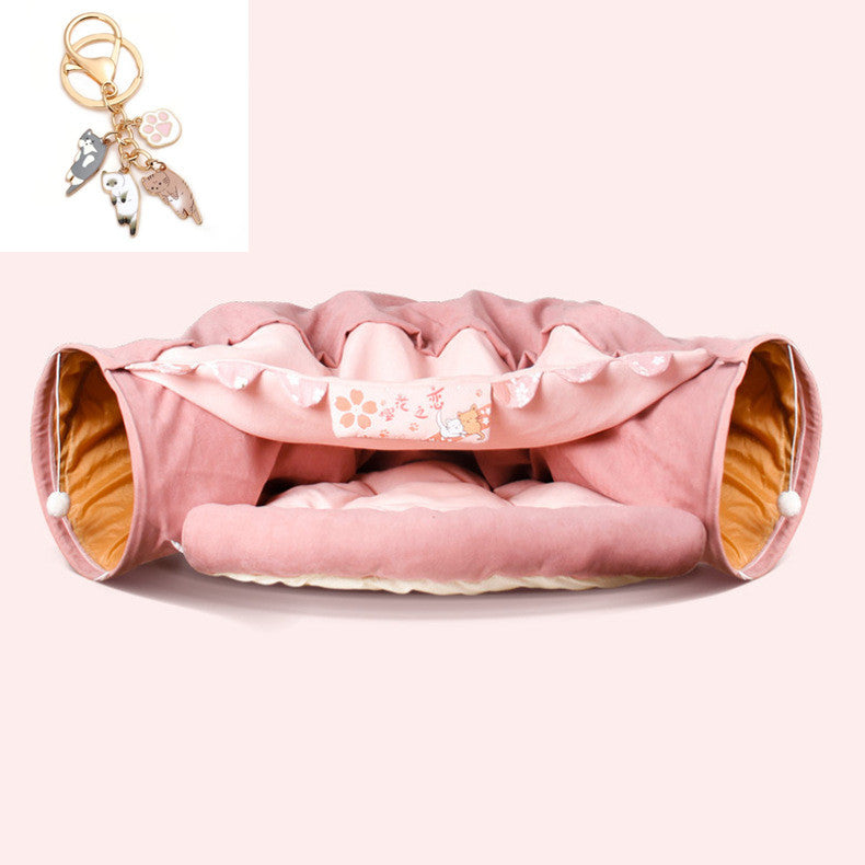 HKM-422291 Durable Collapsible Cat Tunnel - Washable Cloth, 45 x 50 x 22 Inches