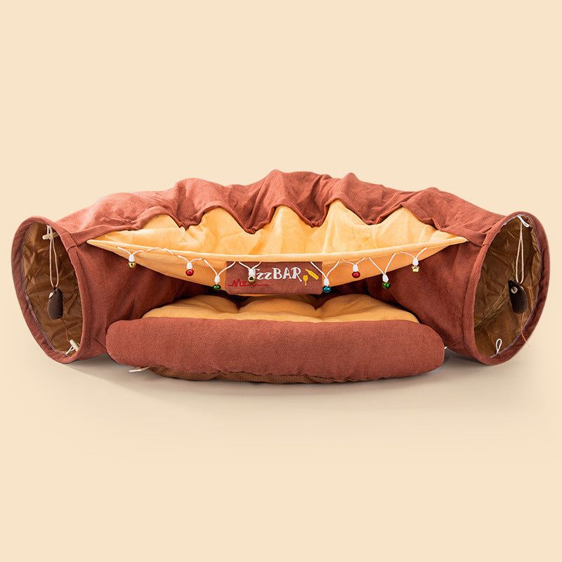 HKM-422291 Durable Collapsible Cat Tunnel - Washable Cloth, 45 x 50 x 22 Inches