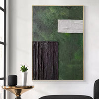 HKM-422419 Handmade Abstract Oil Painting on Canvas - Modern Green Texture Decoration for Living Room and Bedroom