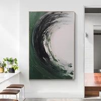 HKM-422419 Handmade Abstract Oil Painting on Canvas - Modern Green Texture Decoration for Living Room and Bedroom