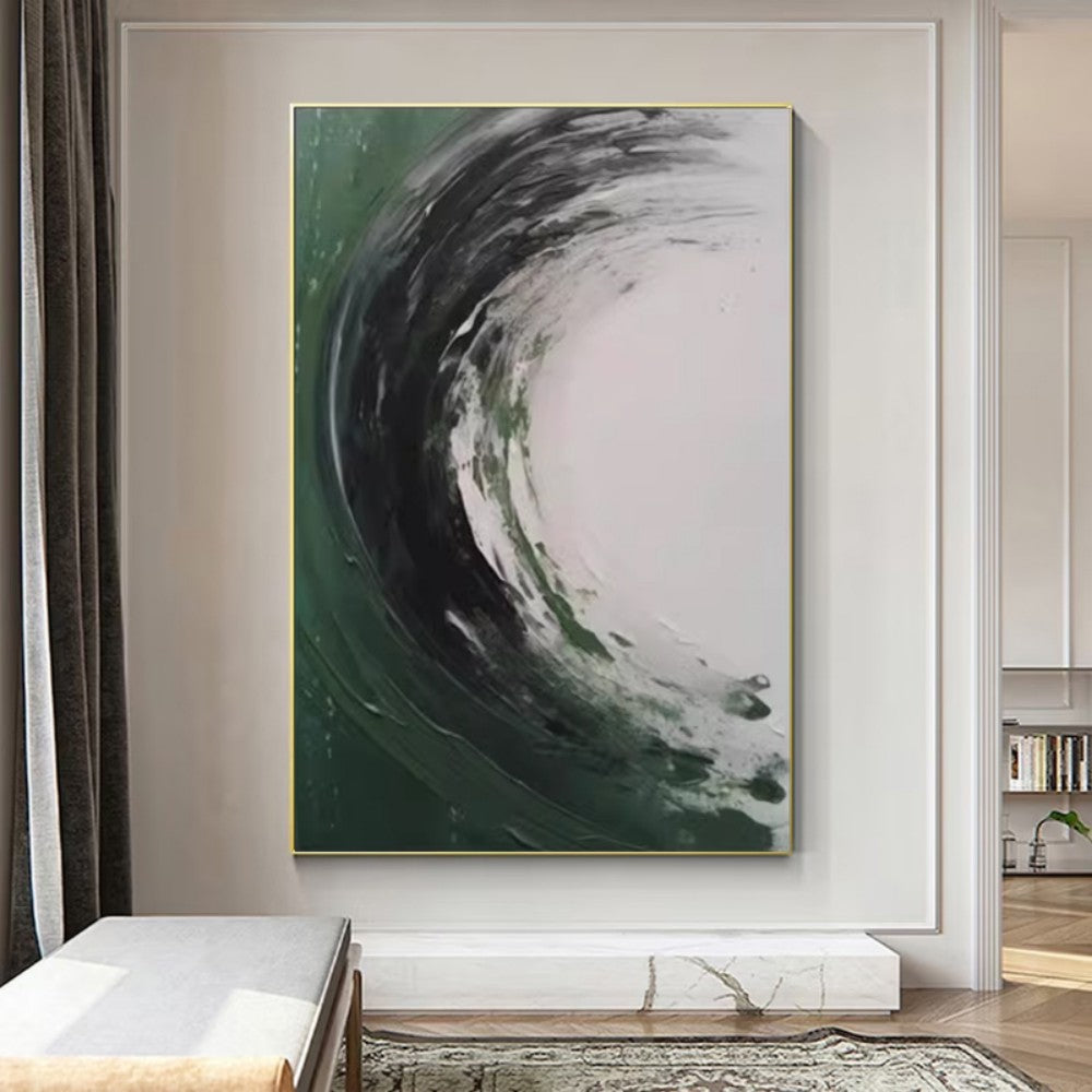 HKM-422419 Handmade Abstract Oil Painting on Canvas - Modern Green Texture Decoration for Living Room and Bedroom