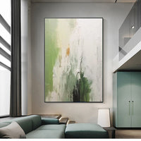 HKM-422419 Handmade Abstract Oil Painting on Canvas - Modern Green Texture Decoration for Living Room and Bedroom