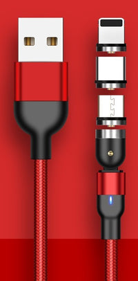 HKM-422675 Rotating Magnetic Charging Cable - 0.5m, 1m, 2m Length Options - Black, Red, Purple