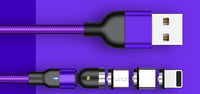 HKM-422675 Rotating Magnetic Charging Cable - 0.5m, 1m, 2m Length Options - Black, Red, Purple
