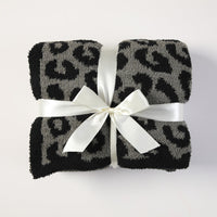 HKM-422803 Leopard Print Fleece-Lined Knitted Sofa Blanket, 130x152CM, Nordic Style, Four Seasons, Available in Multiple Colors