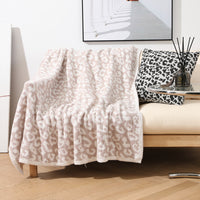 HKM-422803 Leopard Print Fleece-Lined Knitted Sofa Blanket, 130x152CM, Nordic Style, Four Seasons, Available in Multiple Colors