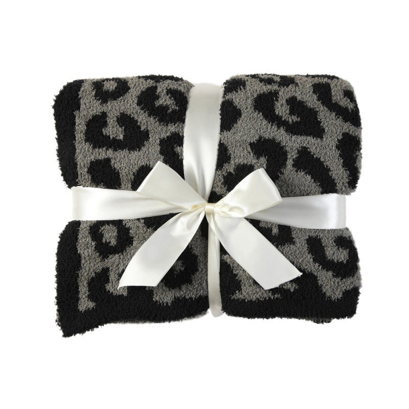 HKM-422803 Leopard Print Fleece-Lined Knitted Sofa Blanket, 130x152CM, Nordic Style, Four Seasons, Available in Multiple Colors