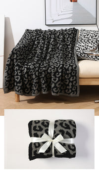 HKM-422803 Leopard Print Fleece-Lined Knitted Sofa Blanket, 130x152CM, Nordic Style, Four Seasons, Available in Multiple Colors
