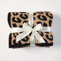 HKM-422803 Leopard Print Fleece-Lined Knitted Sofa Blanket, 130x152CM, Nordic Style, Four Seasons, Available in Multiple Colors