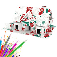 HKM-423059 3D DIY Paper Coloring Puzzle Christmas House Assembly for Kids
