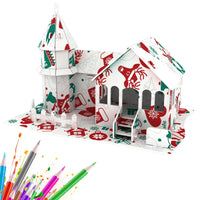 HKM-423059 3D DIY Paper Coloring Puzzle Christmas House Assembly for Kids