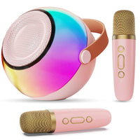 HKM-423187 Mini Karaoke Machine with Colorful Lights and Wireless Microphones