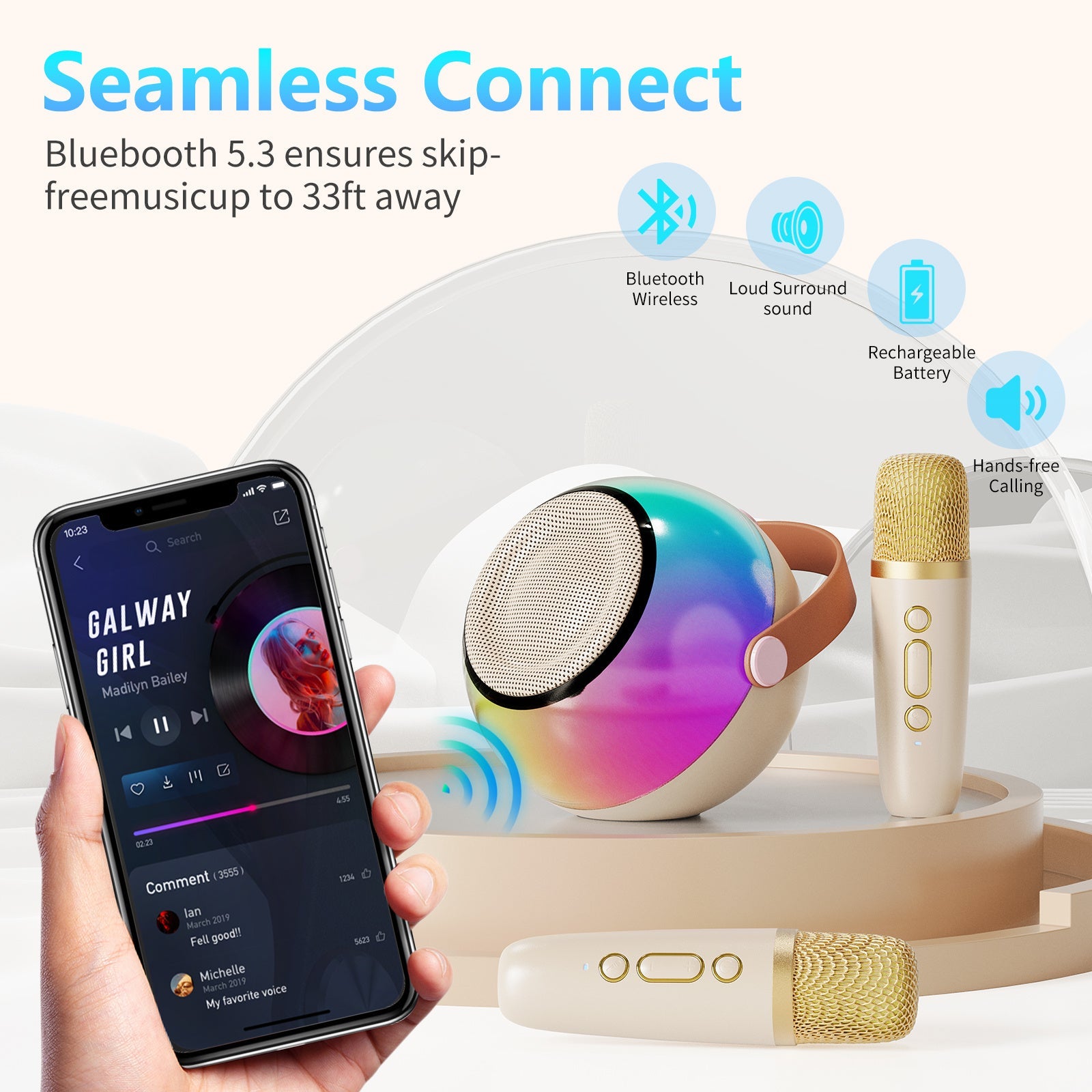 KTX-423187 Mini Karaoke Machine with Colorful Lights and Wireless Microphones