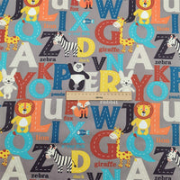 HKM-423315 Alphabet Cartoon Animal Cotton Twill Fabric for Children's Bedding and Clothing, 100% Cotton, 160cm Width