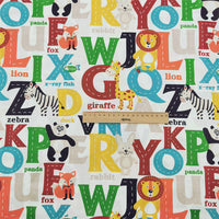HKM-423315 Alphabet Cartoon Animal Cotton Twill Fabric for Children's Bedding and Clothing, 100% Cotton, 160cm Width