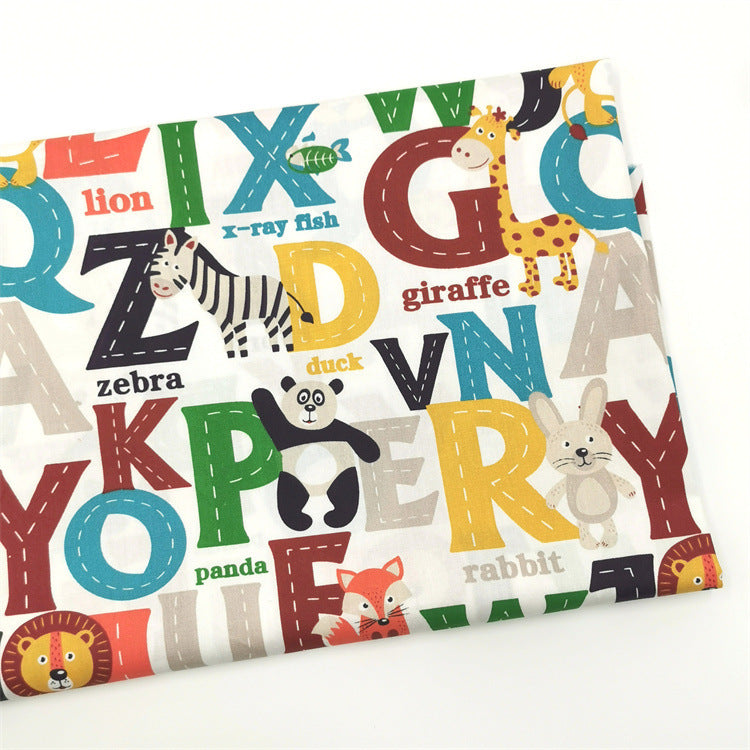 HKM-423315 Alphabet Cartoon Animal Cotton Twill Fabric for Children's Bedding and Clothing, 100% Cotton, 160cm Width