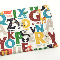 HKM-423315 Alphabet Cartoon Animal Cotton Twill Fabric for Children's Bedding and Clothing, 100% Cotton, 160cm Width