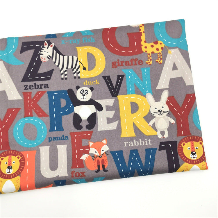 HKM-423315 Alphabet Cartoon Animal Cotton Twill Fabric for Children's Bedding and Clothing, 100% Cotton, 160cm Width