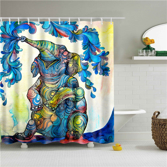 HKM-423315 Waterproof 3D Elephant Pattern Polyester Shower Curtain with Copper Buckles and Hooks