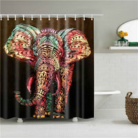 HKM-423315 Waterproof 3D Elephant Pattern Polyester Shower Curtain with Copper Buckles and Hooks