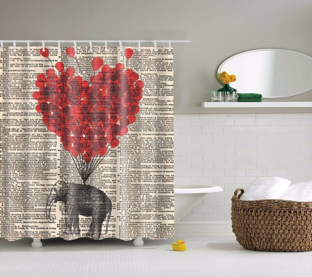 HKM-423315 Waterproof 3D Elephant Pattern Polyester Shower Curtain with Copper Buckles and Hooks