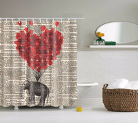 HKM-423315 Waterproof 3D Elephant Pattern Polyester Shower Curtain with Copper Buckles and Hooks