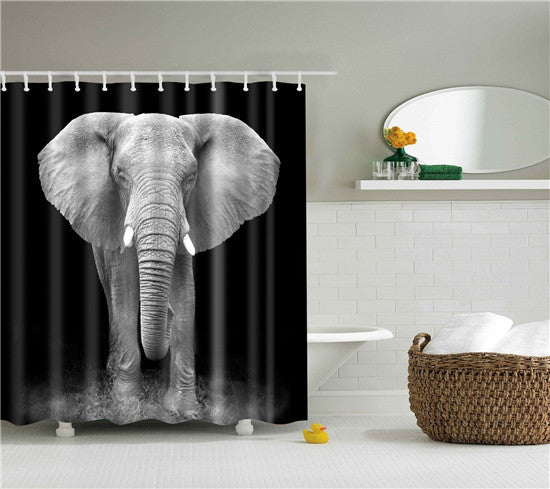 HKM-423315 Waterproof 3D Elephant Pattern Polyester Shower Curtain with Copper Buckles and Hooks