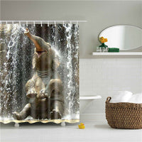 HKM-423315 Waterproof 3D Elephant Pattern Polyester Shower Curtain with Copper Buckles and Hooks