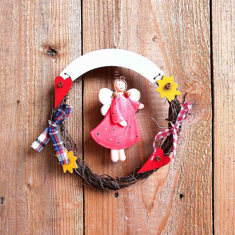 HKM-423443 Creative Wooden Welcome Board with Decorative Garland for Home Entryway