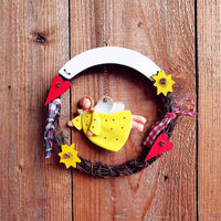 HKM-423443 Creative Wooden Welcome Board with Decorative Garland for Home Entryway