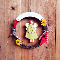 HKM-423443 Creative Wooden Welcome Board with Decorative Garland for Home Entryway