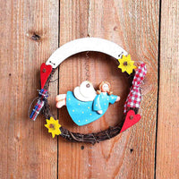 HKM-423443 Creative Wooden Welcome Board with Decorative Garland for Home Entryway