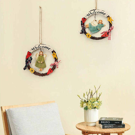 HKM-423443 Creative Wooden Welcome Board with Decorative Garland for Home Entryway