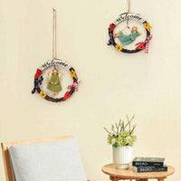 HKM-423443 Creative Wooden Welcome Board with Decorative Garland for Home Entryway