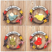 HKM-423443 Creative Wooden Welcome Board with Decorative Garland for Home Entryway