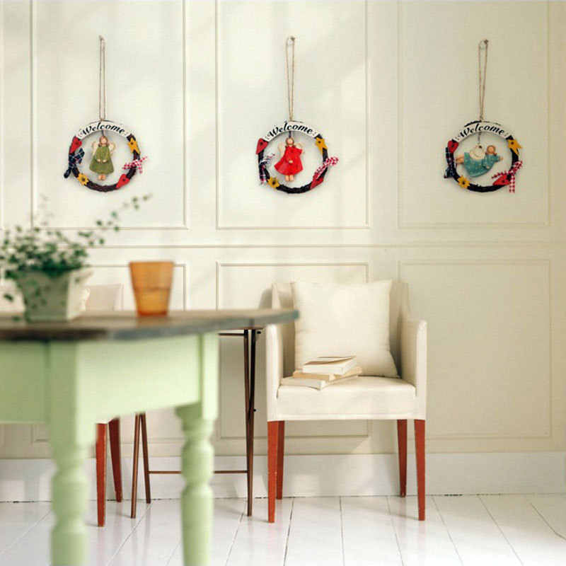 HKM-423443 Creative Wooden Welcome Board with Decorative Garland for Home Entryway