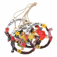 HKM-423443 Creative Wooden Welcome Board with Decorative Garland for Home Entryway