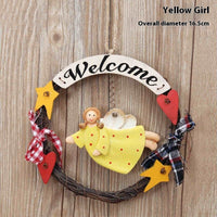 HKM-423443 Creative Wooden Welcome Board with Decorative Garland for Home Entryway