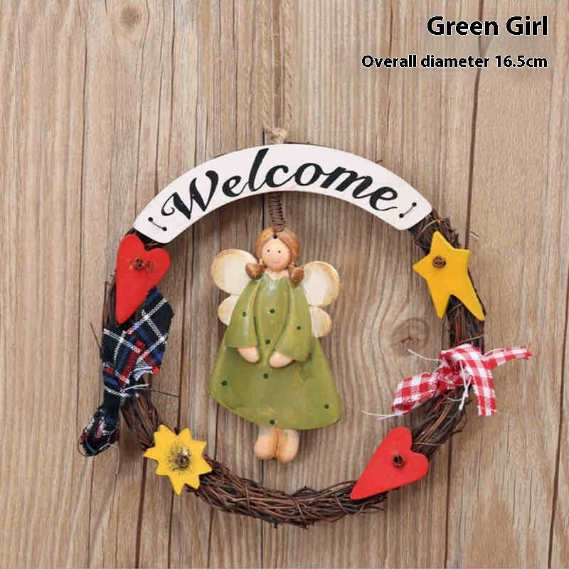 HKM-423443 Creative Wooden Welcome Board with Decorative Garland for Home Entryway