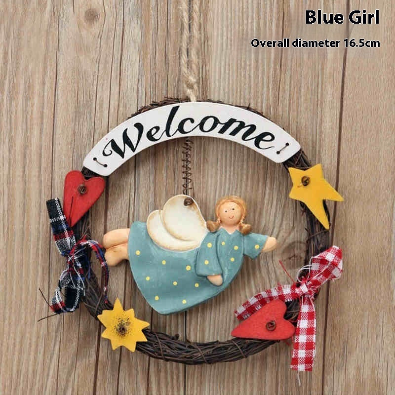 HKM-423443 Creative Wooden Welcome Board with Decorative Garland for Home Entryway