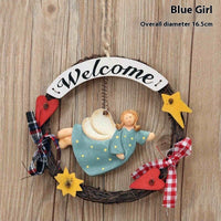 HKM-423443 Creative Wooden Welcome Board with Decorative Garland for Home Entryway