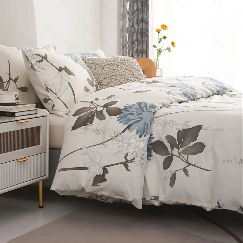 HKM-423635 Big Flower Duvet Cover Set with Pillowcases - Soft Cotton Blend, Available in Multiple Sizes