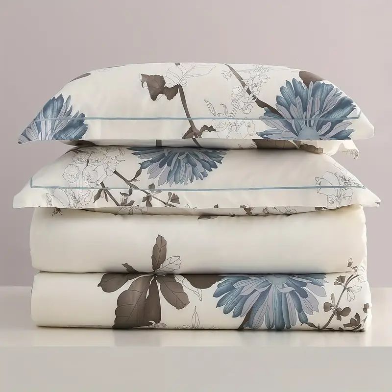 HKM-423635 Big Flower Duvet Cover Set with Pillowcases - Soft Cotton Blend, Available in Multiple Sizes
